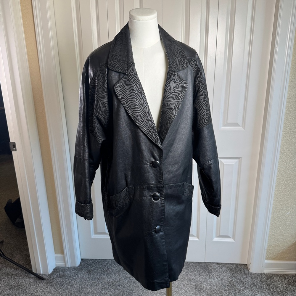 Fitz Wright 80s Vintage Oversized Leather Jacket With Retro Zebra Lapels Large